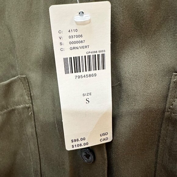 NWT Anthropologie Olive Green Silky Button-Down Shirt‎ Lagenlook Flowy Small - Picture 6 of 7